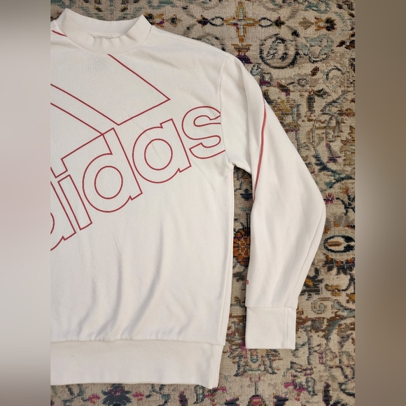 Adidas Womens White Mauve Oversized Pullover Sweatshirt lightweight Top, sz SZ - Picture 5 of 14